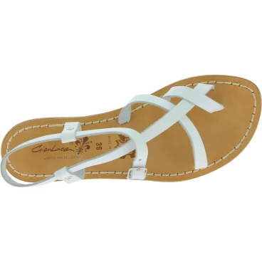 Weiße Damen-Ledersandalen im Gladiator-Stil in Italien von Hand gefertigt