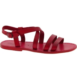 Sandalias romanas de cuero rojo hechos a mano