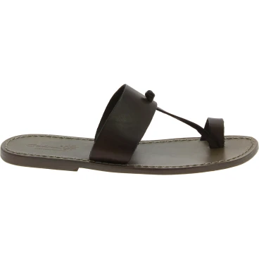 Schlammfarbene Flip-Flop-Ledersandalen für Herren in Italien von Handgefertigt