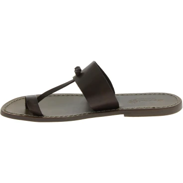 Schlammfarbene Flip-Flop-Ledersandalen für Herren in Italien von Handgefertigt