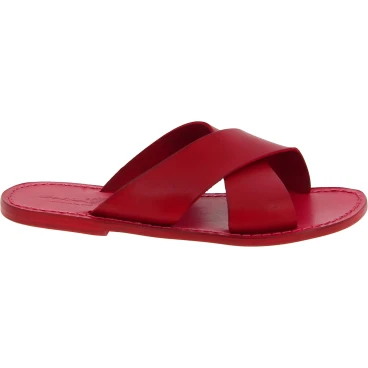 Claquettes homme en cuir rouge fait à la main en Italie