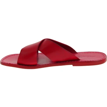 Claquettes homme en cuir rouge fait à la main en Italie