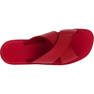 Claquettes homme en cuir rouge fait à la main en Italie
