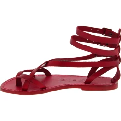 Spartiate sandales pour femme en cuir rouge fait à la main