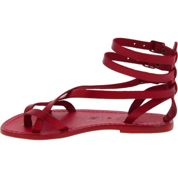 Women's strappy red leather sandals Handmade in Italy