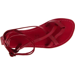 Spartiate sandales pour femme en cuir rouge fait à la main