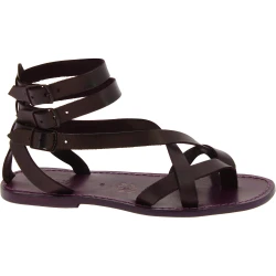 Sandale romane gladiateur homme en cuir prune artisanales