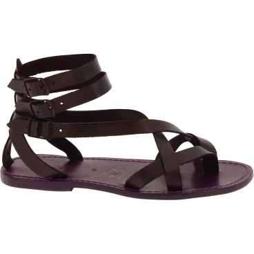 Gladiatorsandalen Herren aus Pflaume Leder in Italien Handgemachte