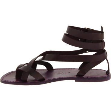 Gladiatorsandalen Herren aus Pflaume Leder in Italien Handgemachte