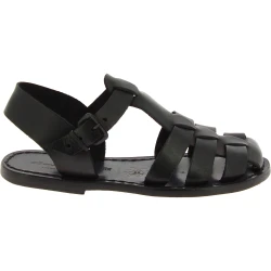 Schwarzen Damen-Sandalen aus echtem Leder in Italien von Handgefertigt