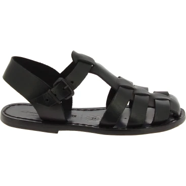 Black flat sandals for women real leather Handmade in Italy