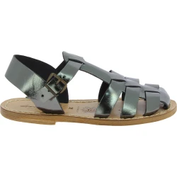 Titanfarbene Damen-Sandalen aus echtem Leder in Italien von Handgefertigt