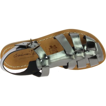 Sandali da donna in pelle color titanio fatti a mano in Italia