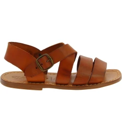 Sandali da uomo in pelle color cuoio fatti a mano in Italia