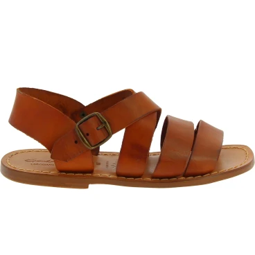 Sandali da uomo in pelle color cuoio fatti a mano in Italia