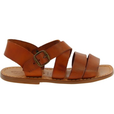Sandalias hombre en cuero marron hechos a mano en Italia