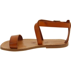 Sandalias planas en cuero marrones hecha a mano en Italia