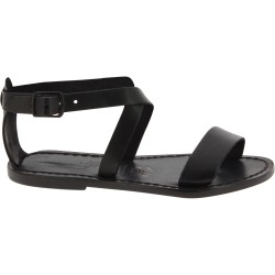 Sandalias planas en cuero negro hecha a mano en Italia