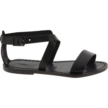 Women's sandals in black leather handmade in Italy