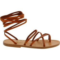 Women's tan strappy leather sandals handmade in Italy