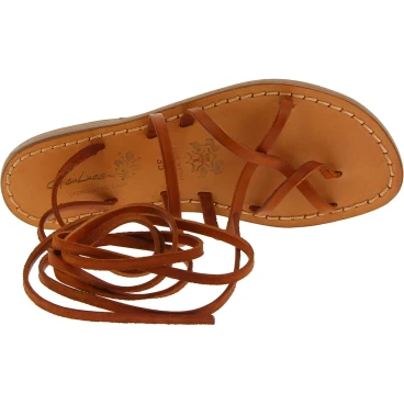 Women's tan strappy leather sandals handmade in Italy