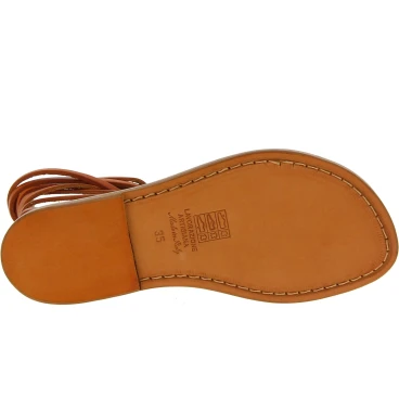 Women's tan strappy leather sandals handmade in Italy