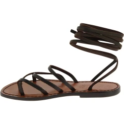 Sandales spartiates en cuir marron foncé artisanales fait en Italie