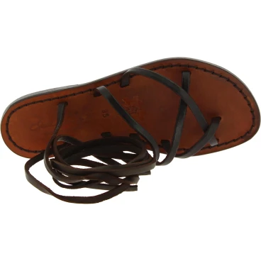 Women's dark brown strappy leather sandals handmade in Italy