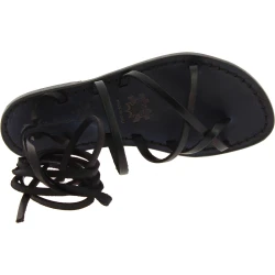 Sandales spartiates en cuir noir artisanales fait en Italie