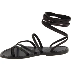 Women's black strappy leather sandals handmade in Italy