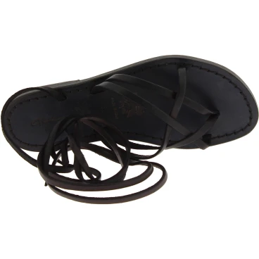 Handmade black leather strappy sandals for women Made in Italy