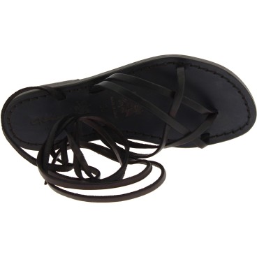Sandalias tiras de cuero negro para mujer hecho a mano en Italia