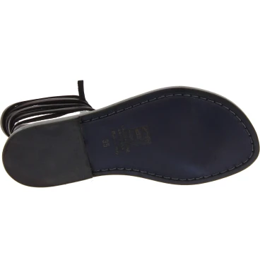 Handmade black leather strappy sandals for women Made in Italy
