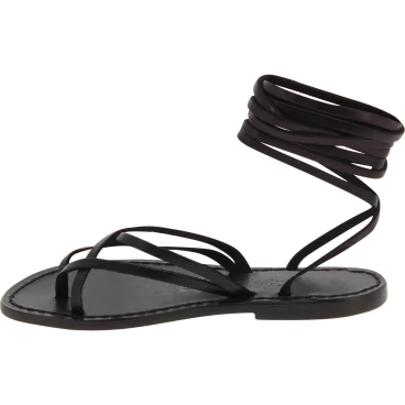 Handmade black leather strappy sandals for women Made in Italy