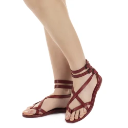 Women's strappy red leather sandals Handmade in Italy