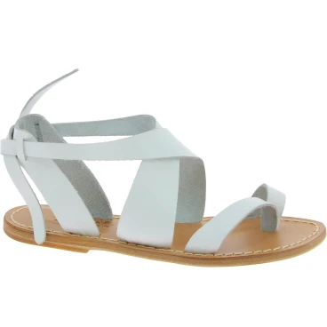 Women's sandals in white leather handmade in Italy