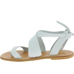Tongs pour femme en cuir blanc travaillé à la main