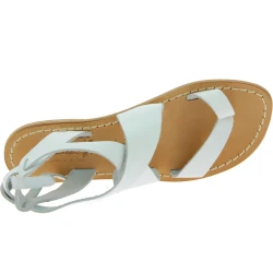 Tongs pour femme en cuir blanc travaillé à la main