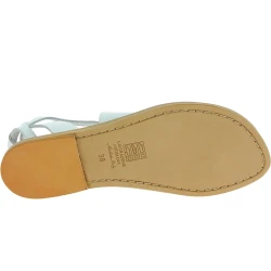 Tongs pour femme en cuir blanc travaillé à la main