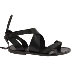 Sandalias de cuero negro para mujer hecho a mano en Italia