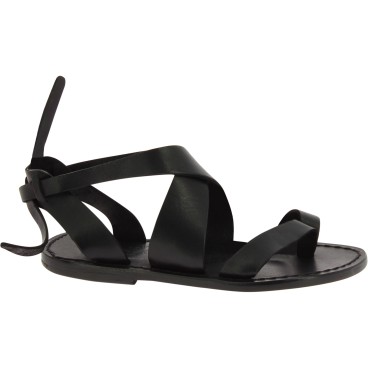 Sandalias de cuero negro para mujer hecho a mano en Italia