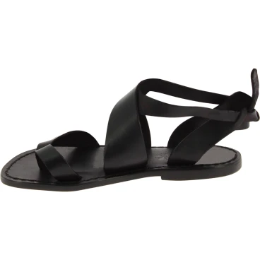 Damen Sandalen aus Schwarz Leder flach in Italien von Handgefertigt
