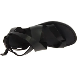 Women's flat black leather sandals handmade in Italy