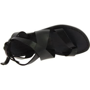 Damen Sandalen aus Schwarz Leder flach in Italien von Handgefertigt