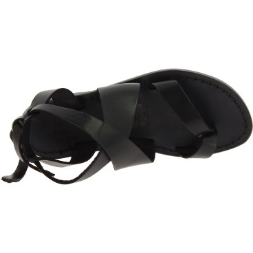 Sandalias de cuero negro para mujer hecho a mano en Italia