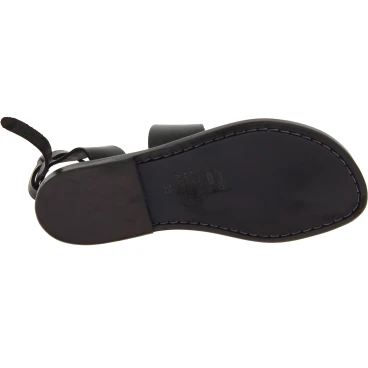Damen Sandalen aus Schwarz Leder flach in Italien von Handgefertigt