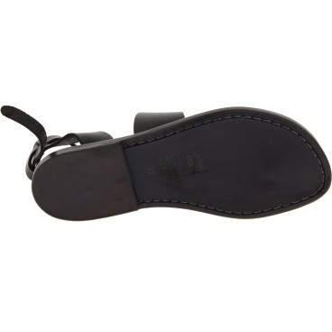 Sandalias de cuero negro para mujer hecho a mano en Italia