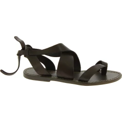 Damen Sandalen aus Schlammfarbe Leder flach in Italien von Handgefertigt