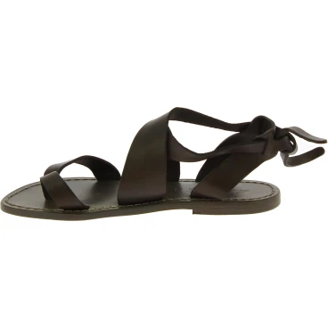 Women's flat mud color leather sandals handmade in Italy