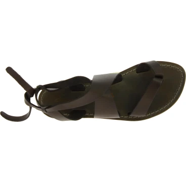 Women's flat mud color leather sandals handmade in Italy